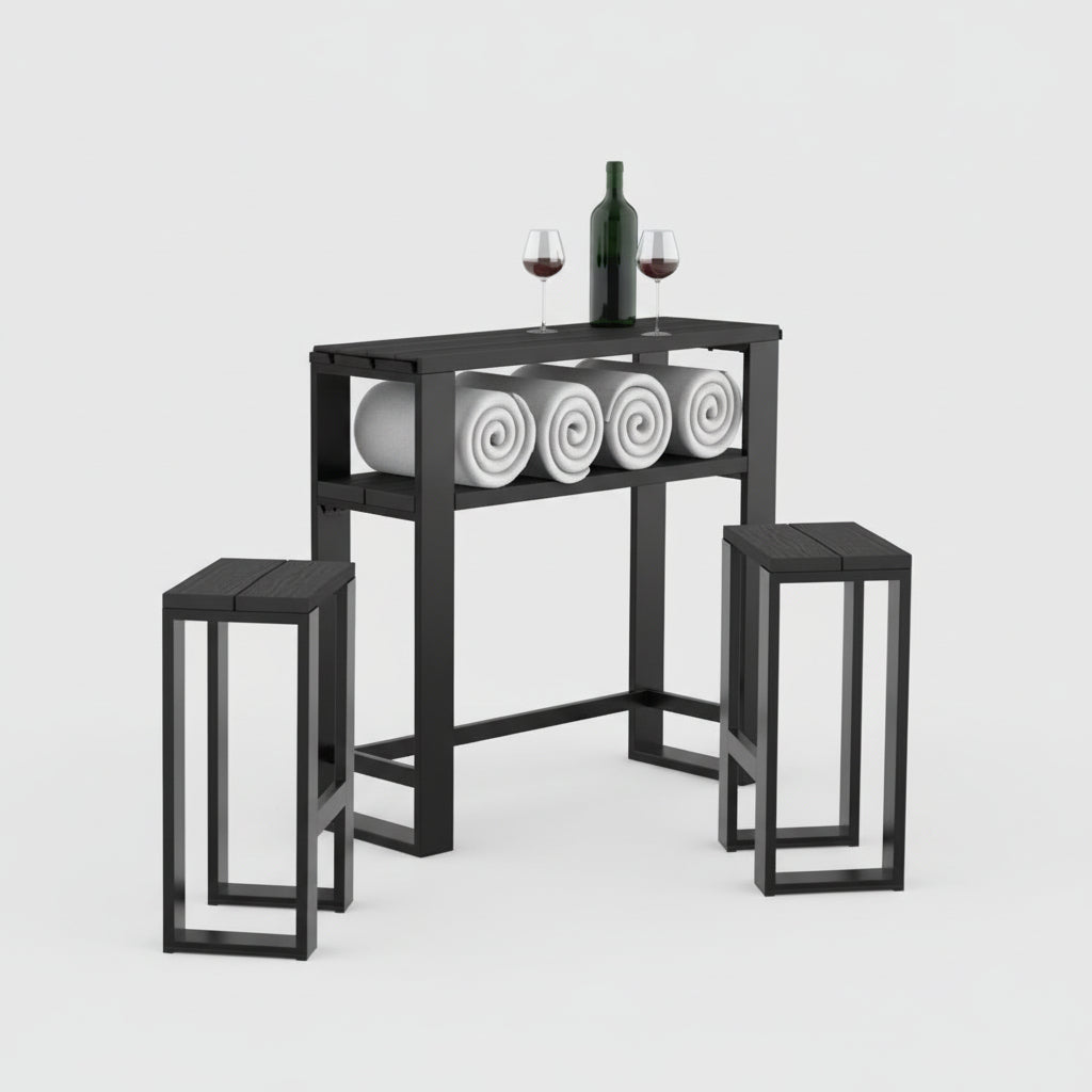 Outdoor Spa Bar Table Set with 2 Stools Weather‑Resistant Bar Leaner f ...
